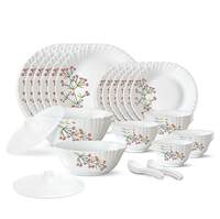 Larah by Borosil Red Bud Silk Series Opalware Dinner Set | 35 Pieces