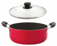 NIRLON Nonstick Coated Large Biryani Pot 24 cm, with Bakelite Handle and Glass Lid Cook and Serve Casserole