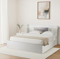 Amazon Brand - Solimo Uno Engineered Wood Queen Bed with Headboard & Box Storage (White Finish)