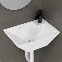 Plantex Platinum Ceramic Wall Mounted Basin/Corner Basin/Wash Basin for Bathroom/Wall Hung Washbasin/Sink for Restaurant, Hotel (Glossy White/Candy)

