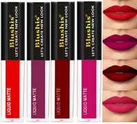 BLUSHIS Non Transfer Insta Beauty Waterproof Longlast SensationaL Liquid Matte Mini Lipstick Combo Pack Of 4 Red ,Purple Maroon and Magenta Colour Shade 