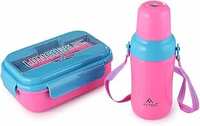 Attro Magic Combo Set 1 Lunch Box & 1 Water Bottle BPA Free Food Grade Perfect for School Kids - Blue Pink