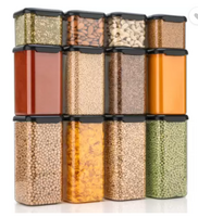 Kitchkart Plastic Grocery Container - 550 ml, 1200 ml, 1500 ml  (Pack of 12, Black)