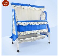 NHR 5003 New Born Baby Cradle, Baby Bedding Crib, Palna for Comfortable Sleep, Bassinet with Mattress, Mosquito Net and Swing Wheel Lock Function for 0-18 Months Baby Boy and Girl (Blue)