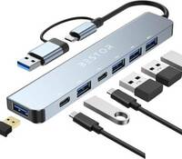 Bestor 7-in-1 USB-C Hub with USB-A converter,1x USB 3.0,4xUSB 2.0,USB-C,60W PD Charging Ports USB Hub  (Grey)
