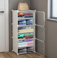Sasimo 3-Door 6-Shelf Plastic Collapsible Cupboard PC Collapsible Wardrobe  [White]