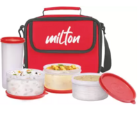 MILTON New Meal Combi Lunch Box, 3 Containers and 1 Tumbler, Red 3 Containers Lunch Box  (280 ml)