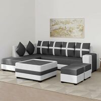 FURNY Juniffer 8 Seater Sofa Set with 1 Centre Table & 2 Puffy (Dark Grey-Light Grey)