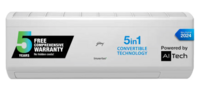 Godrej 5-In-1 Convertible 2024 Model 1.5 Ton 5 Star Split Inverter With Heavy Duty Cooling at Extreme Temperature AC - White (EI 18IINV5R32 WYS, Copper Condenser)