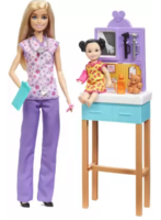 BARBIE Pediatrician Doll and Doctor Playset with Accessories, Purple Scrubs (Multicolor)