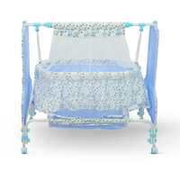 Mee Mee Premium New Born Baby Sleep Swing Cradle/Jhula/Palna/Bed/Baby Bedding Set with Mosquito Net & Storage Basket | Baby Sleeping Swing Cradle for 0 to 3 Years (Blue)