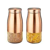Amazon Brand - Solimo Rose Gold Tapered Glass Jar | Multipurpose Kitchen Organizer with See-Through Window | 1800 ml Set of 2