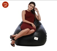 SATTVA Faux Leather Classic XXXL Bean Bag Filled (with Beans)_Black