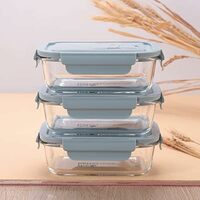 Gleevers X The Better Home Glass Airtight Container Set for Food Storage Pack of 3