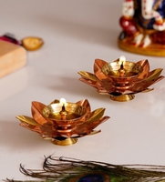 CraftIndia Brown & Gold-Toned 2 Pcs Floral Shape Metal Diyas
