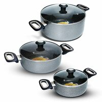 Impex Cook and Serve Casserole Set 6 Pcs Nonstick Granite Cookware Set with Glass Lid