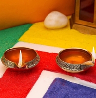 TIED RIBBONS Antique 2 Pieces Gold-Toned Textured Brass Diyas