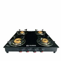 Kuber Industries Gas Stove 4 Burners | Highly Quality Glass Top, Manual Ignition & Cast Iron Burner