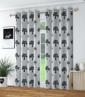 BSB HOME Abstract Flower Printed Single Plastic Eyelet Polyester Room Darking Decorative Window Curtain - 5 Feet, White and Black
