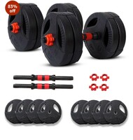 FitBox Sports Double Grip Home Gym Dumbbells Set 20kg | 2 x Dumbbell Rods, 20kg Adjustable Weights, Blend;Iron;Polypropylene (PP), Black