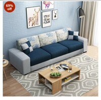 FURNY Orionoy 3 Seater Fabric Sofa Set - (Dark Blue-Light Grey)