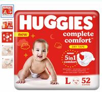 Huggies Dry Tape - Up to 2x Faster Absorption - Up to 12 Hours Overnight Absorption | - L  (52 Pieces)