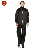 Amazon Brand - Solimo Polyester Water Resistant Rain Coat with Pant (Black, Medium)