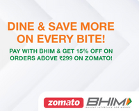 Flat 15% off upto Rs.50 on orders above Rs.299 | Zomato x BHIM 