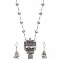 Shining Diva Fashion Latest Stylish Traditional Oxidised Silver Necklace Jewellery Set for Women (13118s)