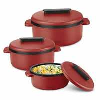  Milton Micronova Jr. Gift Set Inner Stainless Steel Casserole, Set of 3 (380 ml, 775 ml, 1345 ml), Red, BPA Free, Food Grade, Hot and Cold, Microwaverable Steel, Dishwasher Safe, Chapati, Roti 