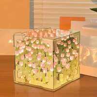 CPENSUS DIY - Do It Yourself - Tulip Cube Mirror Lamp, 30 Flowers LED Decorative Lamp, 2 in 1 Mirror & Table Ornaments for Bedroom Livingroom Desktop Decor Birthday Gift