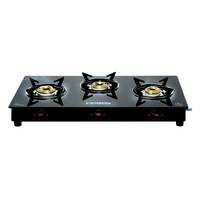 MILTON Premium 3 Burner Black Manual Ignition Glass Top Gas Stove, (ISI Certified)