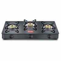 Prestige IRIS Toughened Glass-Top 3 Brass Burner LPG Gas Stove | Black Spill Proof Design