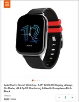 Lowest! boAt Matrix Smart Watch w/ 1.65" AMOLED Display, Always On Mode, HR & SpO2 Monitoring & Health Ecosystem-Pitch Black. with BOB Card