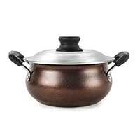 CELLO Non Stick Induction Compatible Gravy/Biryani Handi with Stainless Steel Lid, 1.5 Ltr, Brown, 1.5 Liter