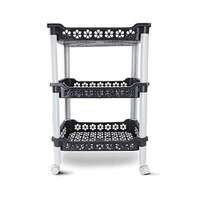Nayasa Candy Rectangular Trolley 3 Layers | Kitchen Organizer | Stand for Kitchen | Shelf Organizer | Vegetable Basket for Onion,Potato |Vegetable Trolley with Wheels | 38 X 28 X 58 cm | Grey