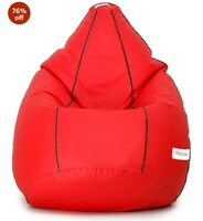 SATTVA Faux Leather Classic XXXL Bean Bag Filled (with Beans) Colour_Red with Black Piping