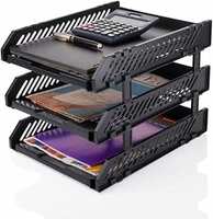 E-COSMOS File Tray Rack ABS Plastics | Foldable Office Desk Accessories | Durable & Sturdy | Easy Assembly | Efficient Organizer | Plastic Office Stationery Files Layer Rack (3 Layer)