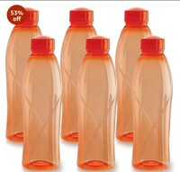 CELLO Texas PET Bottle | Leak proof and Break proof | Perfect for School, College, Work, and Outdoor adventures Water Bottle | 1 Litre, Set of 6 | Orange