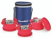 Lowest SignoraWare 500ml+350ml+350ml Smart Microwave Safe Twin Executive Big Stainless Steel Lunch Box with Bag, Food Grade BPA Free Conatiners, Air Tight and Sleek Leak-Proof Lid Tiffin Boxes (Set 3 Red)
