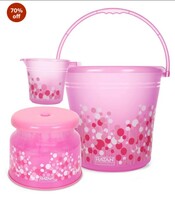 Ratan Plastics 3 Pieces Bathroom Set 1 Frosty Bucket 16L + 1 Frosty Mug 1000ml + Nova Patla 107 Bubble Print - Pink, Standard (ECCPL980043-001)