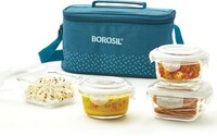 [Lowest] BOROSIL Teal Universal Bag, 4 Pc (320ml x 2 + 240ml x 2) Tiifin 4 Containers Lunch Box