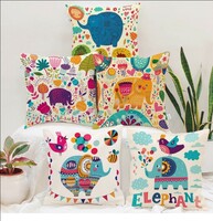 STITCHNEST Unique Cute Elephant Cartoon Blue Printed Canvas Cotton Cushion Covers, Set of 5 (12 x 12 Inches)