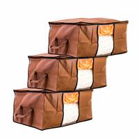 Amazon Brand - Solimo 3 Piece Non Woven Fabric Underbed Storage Bags, Large, Brown