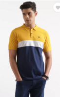 WROGN Men Colorblock Polo Neck Cotton Blend Yellow T-Shirt