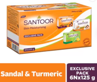 Santoor by Wipro Total Skin Care- Aloe Vera & Lime, Sandal & Almond Milk, Sandal & Turmeric Soap  (6 x 125 g)