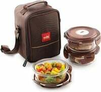 Cello MF Glassy Seal O Fresh Glass Lunch Box Set of 3 Round Containers, 400ml