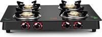 GREENCHEF Elon Glass cook top 4 Burner Gas stove,Black Body (Manual Ignition)