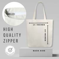 Cotton Canvas Printed White/Black Vertical Women Tote Bag | 300 GSM Cloth |100% Organic Cotton 