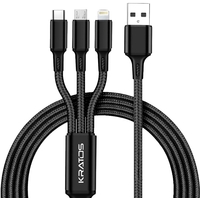 Kratos Unbreakable 1.2 Mtr 3 in 1 Charging Cable with Nylon Braided 